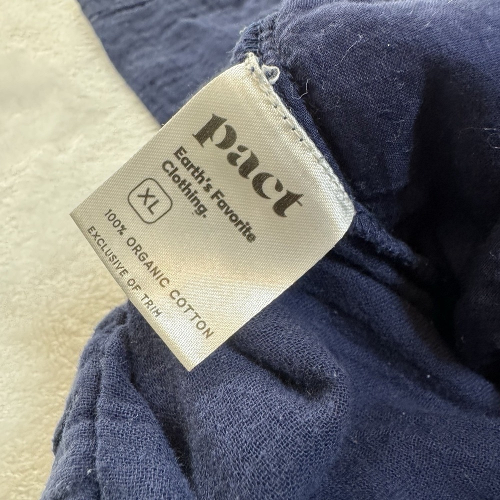 Pact Navy Organic Cotton Gauze Pull On Wide Leg Split Hem Pants Size XLarge - Picture 4 of 12